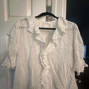 Doen Henri Women's White Ruffled Top XL